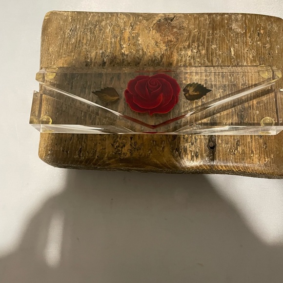 Vintage Red Rose Bircraft-Style Business Card Recipe Holder Clear Lucite Acrylic - Picture 2 of 12